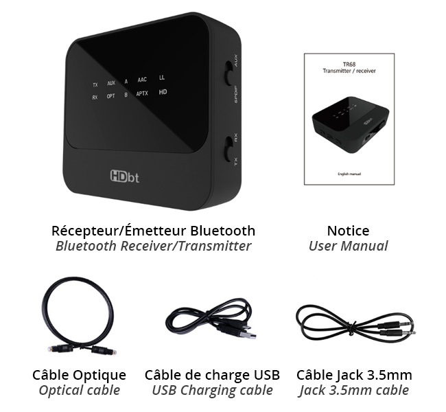 TEEMADE Bluetooth Transmitter Receiver with Volume Control,Microphone and Codec Indicator,Latest CSR8675 Chipset with AptX HD for High Definition Audio,AptX Low Latency for TV,Car,Headset 