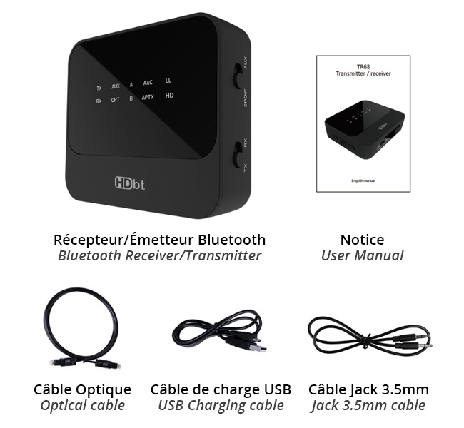 Récepteur et émetteur Bluetooth Techard Car BT 5.0 - 3.5 MM AUX Récepteur  Bluetooth