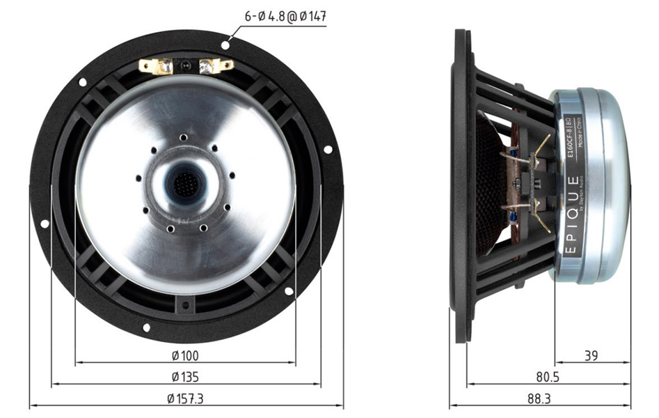 Dayton Audio Epique E160CF-8 Haut-Parleur de Grave Fibre de Carbone 100W 8 Ohm 89dB 50Hz - 8000Hz Ø13.3cm