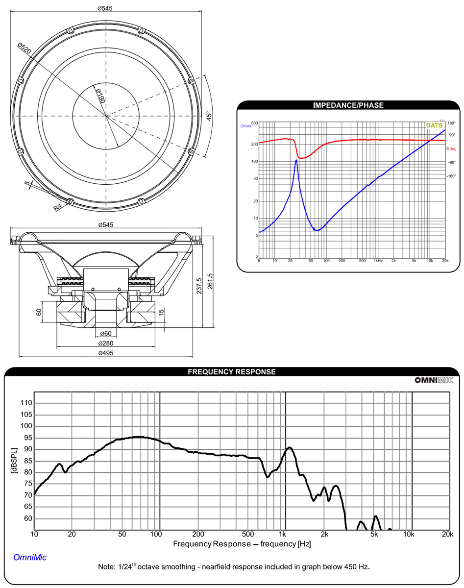 Dayton Audio HTS545HE-4 Haut-Parleur Subwoofer 2000W 4Ω 95dB 18Hz - 500Hz Ø53.3cm