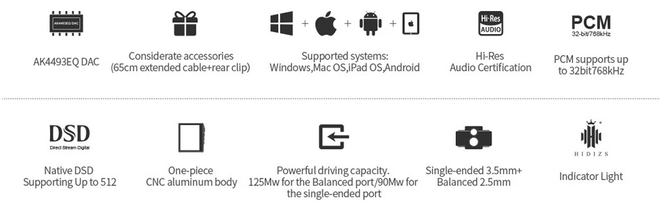 Hidizs S9 Amplificateur casque DAC portable AK4493EQ Symétrique 32bit 768kHz DSD512