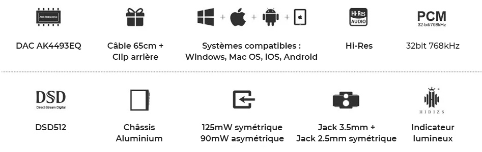 Hidizs S9 Amplificateur casque DAC portable AK4493EQ Symétrique 32bit 768kHz DSD512