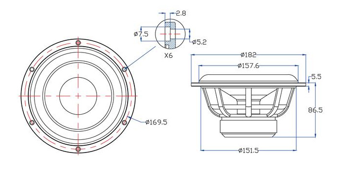 Fountek FW168K Haut-Parleur Bas Médium / Médium 50W 8Ω 87dB 70Hz - 4500Hz Ø16.5cm