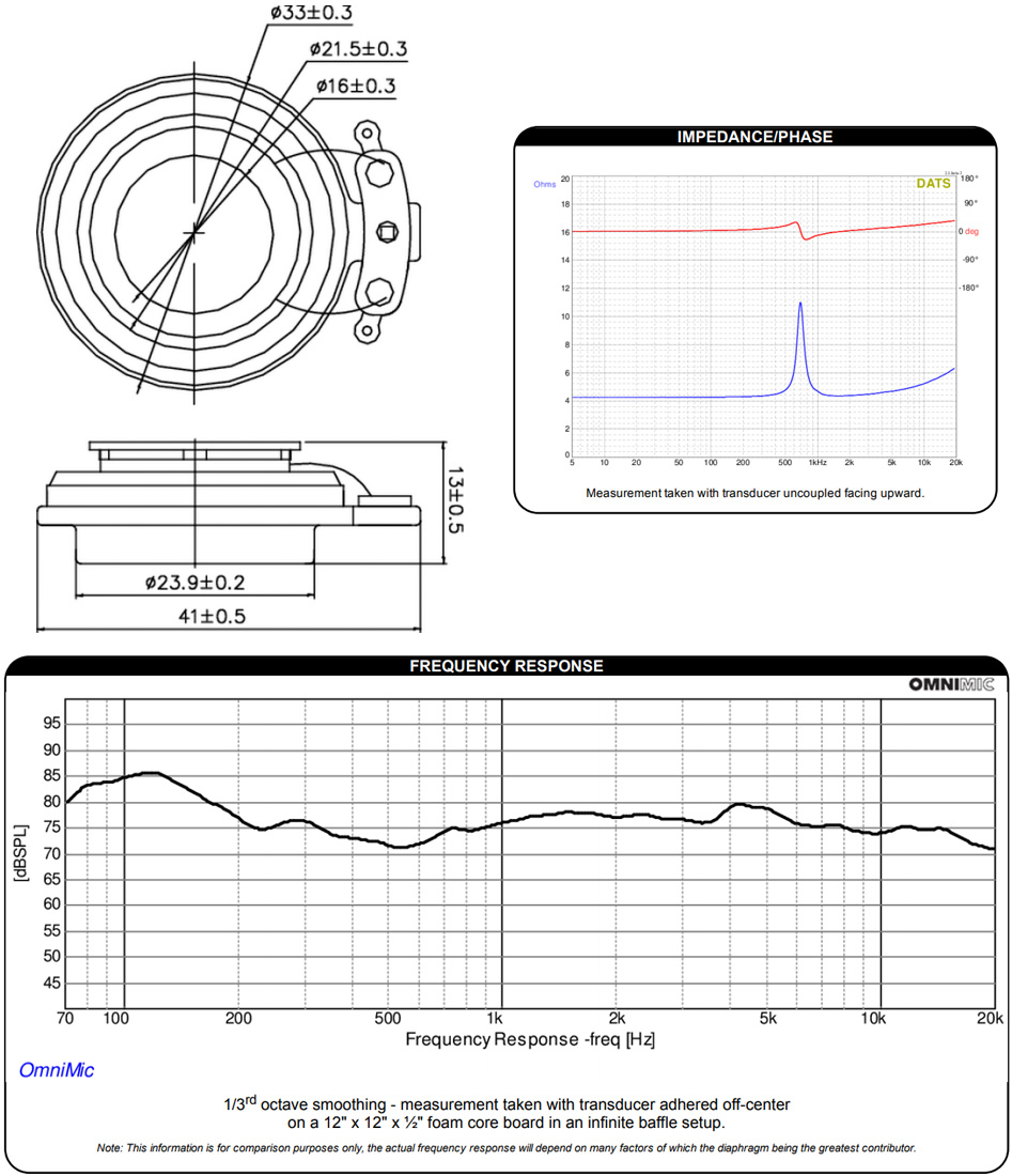 Dayton Audio DAEX19CT-4 Haut-Parleur Vibreur Exciter 5W 4 Ohm Ø19mm