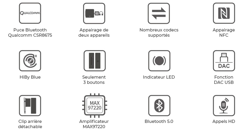 Hidizs H2 Récepteur Bluetooth 5.0 CSR8675 MAX97220 NFC Argent