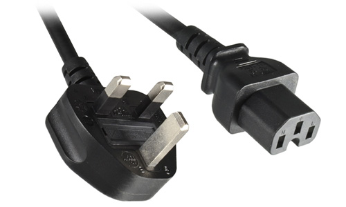 Câble secteur IEC C15 vers UK Type G mâle coudé 3x1mm² 1.8m