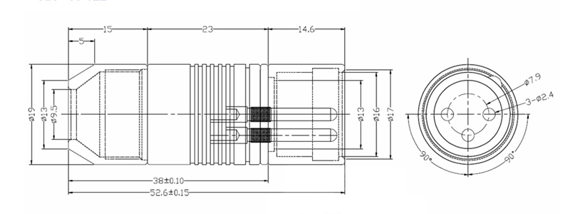 EIZZ EZ-205 Connecteur XLR Mâle 3 Pôles PTFE Plaqué Platine Ø9mm Noir (Unité)