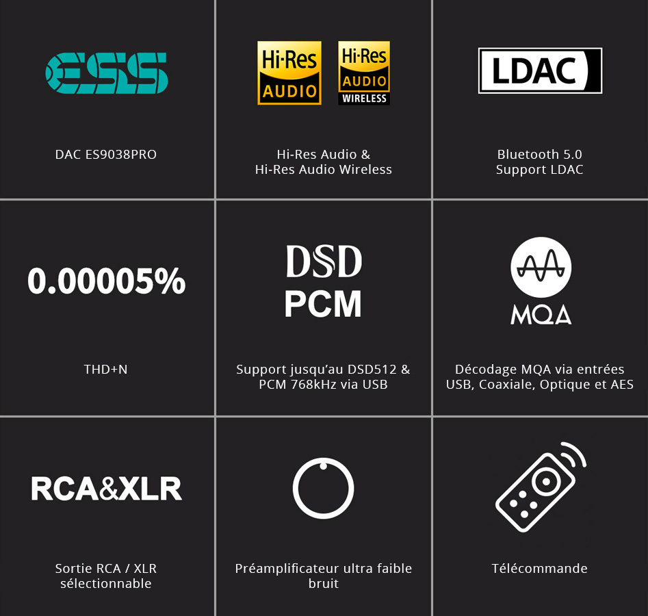 Topping D90SE DAC Symétrique ES9038Pro 32bit 768kHz DSD512 Argent