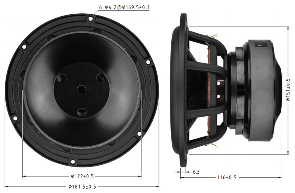 Dayton Audio Epique E180HE-44 Haut-Parleur Subwoofer DVC MMAG Fibre de Carbone 200W 8 ohm 84dB 25Hz-3000Hz Ø17.8cm