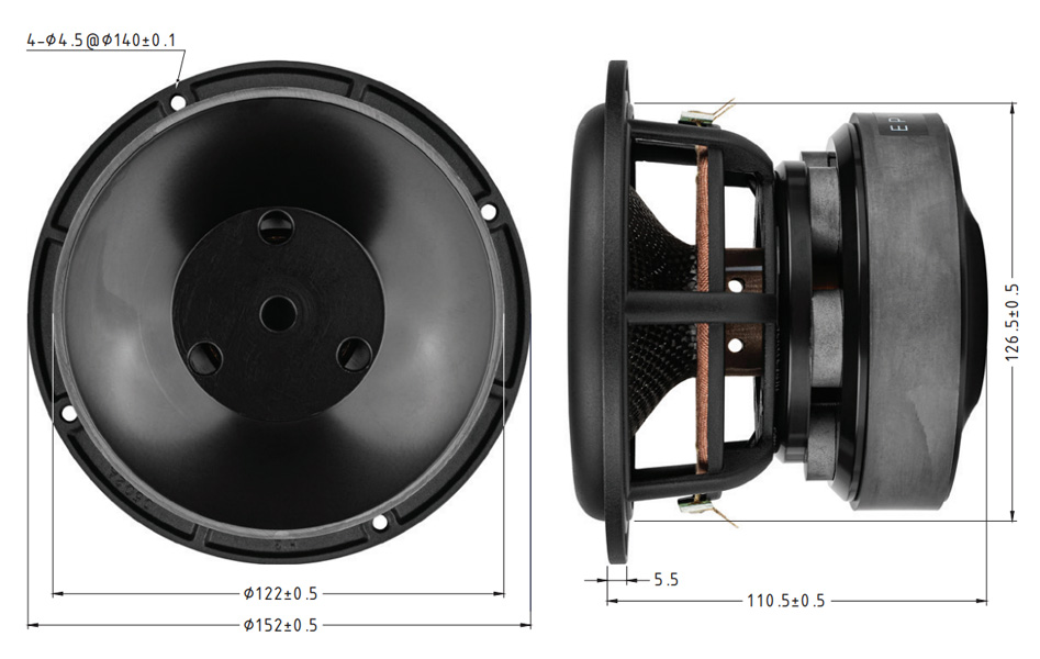 Dayton Audio Epique E150HE-44 Haut-Parleur Subwoofer DVC MMAG Fibre de Carbone 200W 8 ohm 83dB 30Hz-4000Hz Ø14cm