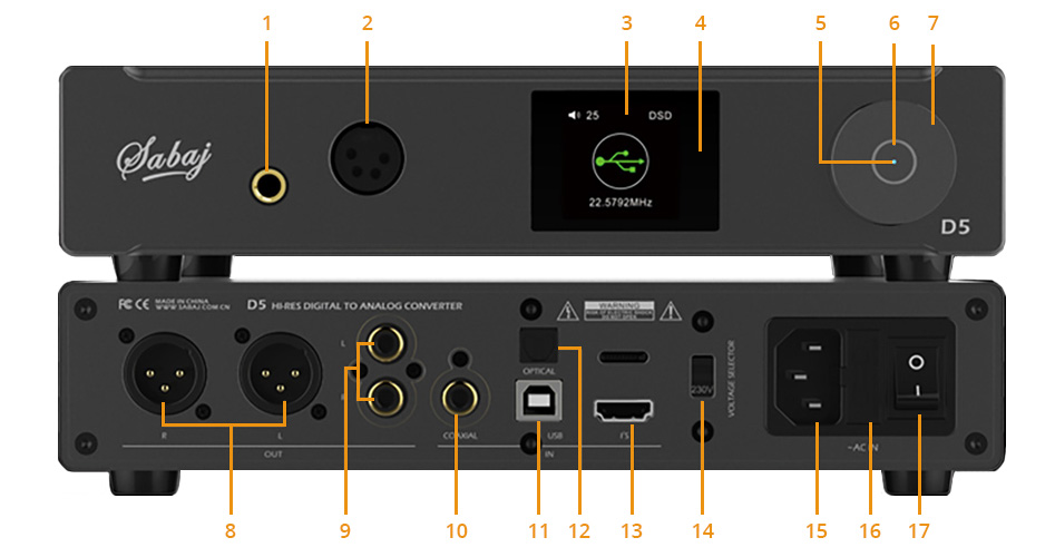 Sabaj D5 DAC Amplificateur Casque Symétrique ES9038Pro XMOS Altera 32bit 768kHz DSD512