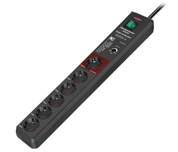 Distributeur Secteur Maître / Esclave 1 + 5 Ports Schuko Noir