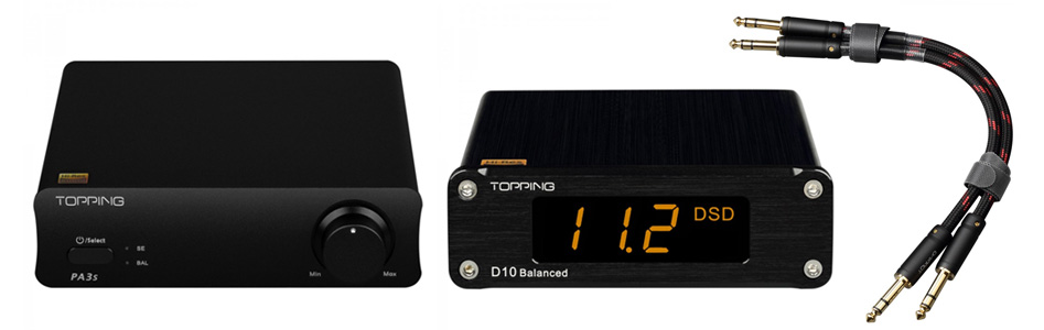 Pack Topping Amplificateur Class D PA3S + DAC Symétrique D10 BALANCED + Câbles Jack 6.35mm TCT1