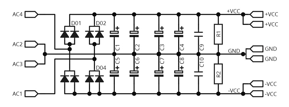 Module d'alimentation linéaire 2x10000µF 100V