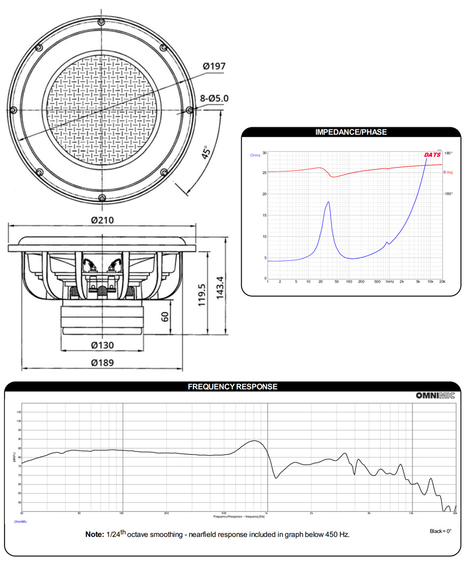 Dayton Audio UM8-22 Ultimax Haut-Parleur Subwoofer DVC Fibre de Verre 300W 2 ohm 84dB 30Hz-800Hz Ø20.3cm