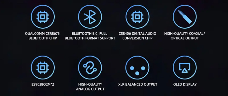 xDuoo XQ-100 Récepteur Bluetooth 5.0 CSR8675 aptX HD LDAC DAC 2x ES9038Q2M Symétrique