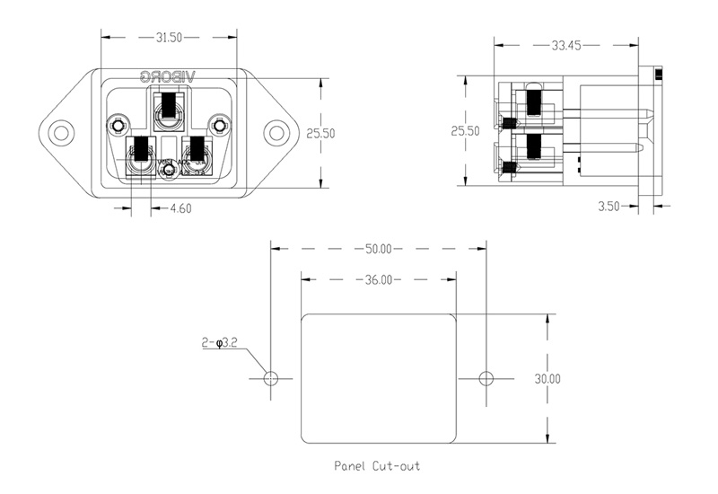 Viborg VI20G Embase IEC C20 Cuivre Plaqué Argent / Or Ø4.6mm