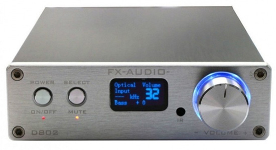 FX-Audio D802 Amplificateur Numérique Class D STA326 Stéréo 2x50W 8 Ohm Argent