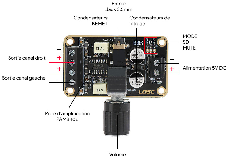 LOSC Module Amplificateur stéréo 2x3W 4Ω