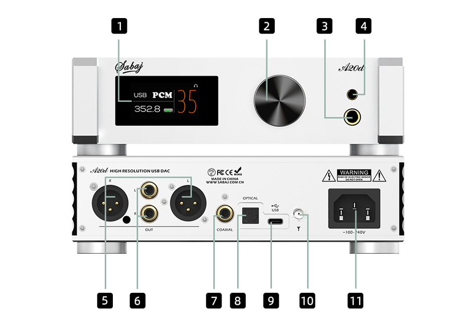 Sabaj A20d 2022 DAC ES9038Pro Amplificateur Casque TPA6120A2 XMOS Bluetooth 5.0 32bit 768kHz DSD512 MQA