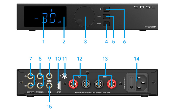 SMSL A300 Amplificateur Class D 2x Infineon MA12070 USB Bluetooth 5.0 Subwoofer 2x160W 4 Ohm