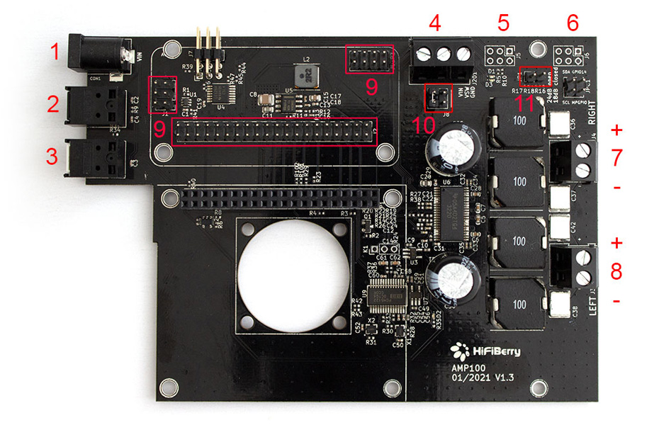 HiFiBerry AMP100 Module Amplificateur Class D DAC pour Raspberry Pi 2x100W 4Ω 24bit 192kHz