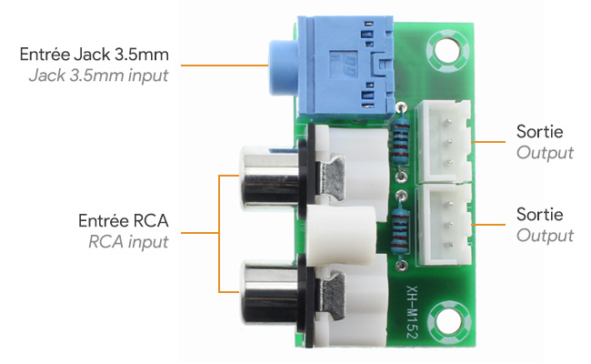 Module d'entrée RCA / Jack 3.5mm vers XH2.54mm