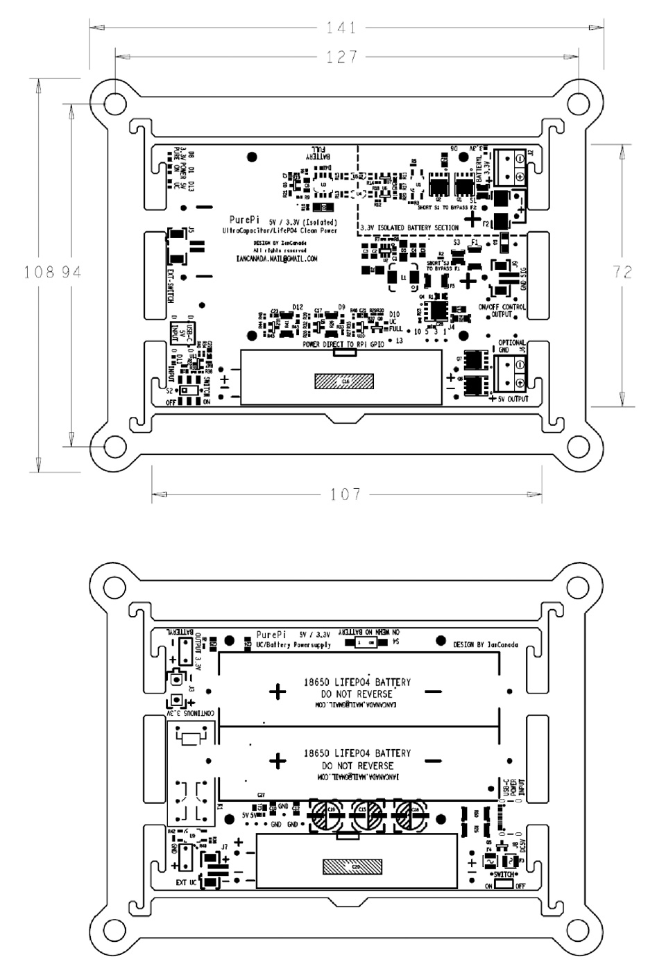 IAN CANADA PUREPI II Ultracapacitor / Batteries Dual Power Supply Module for Raspberry Pi 5V / 3.3V