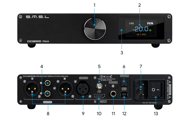 SMSL DO200 MKII DAC ES9068AS XMOS XU-316 Bluetooth 5.0 32bit 768kHz DSD512 MQA