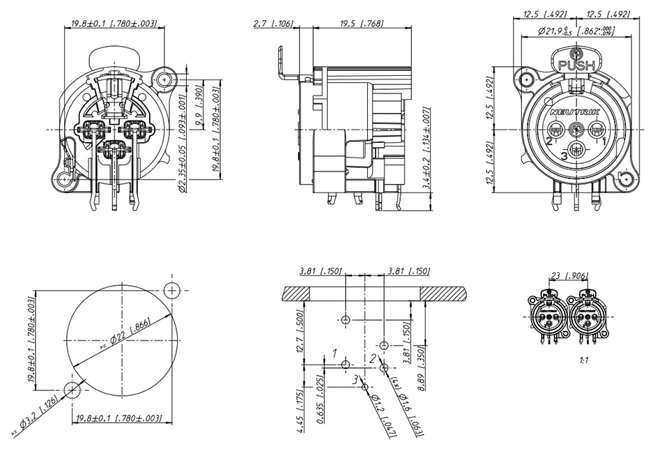 Neutrik NC3FAAH Connecteur XLR 3 Pôles Femelle Plaqué Or pour PCB