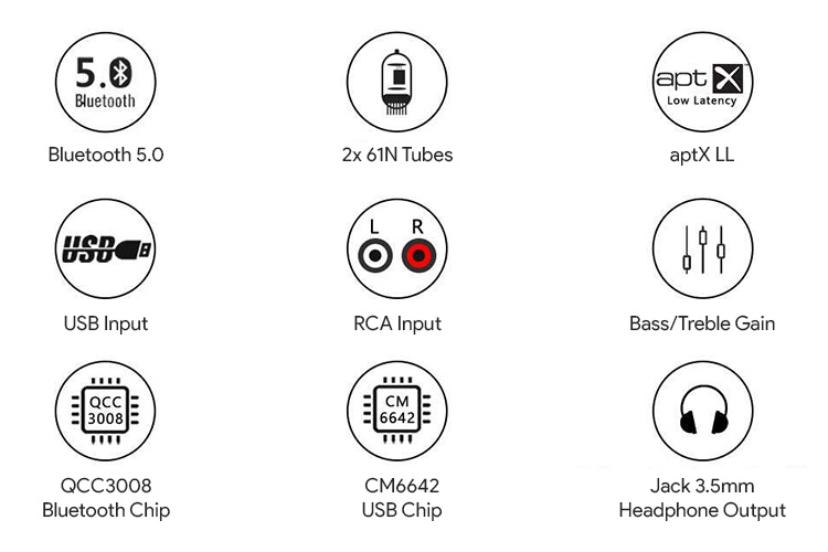 Suca Audio Tube-T5C Préamplificateur à Tubes 2x 61N Bluetooth 5.0 aptX LL USB 24bit 192kHz