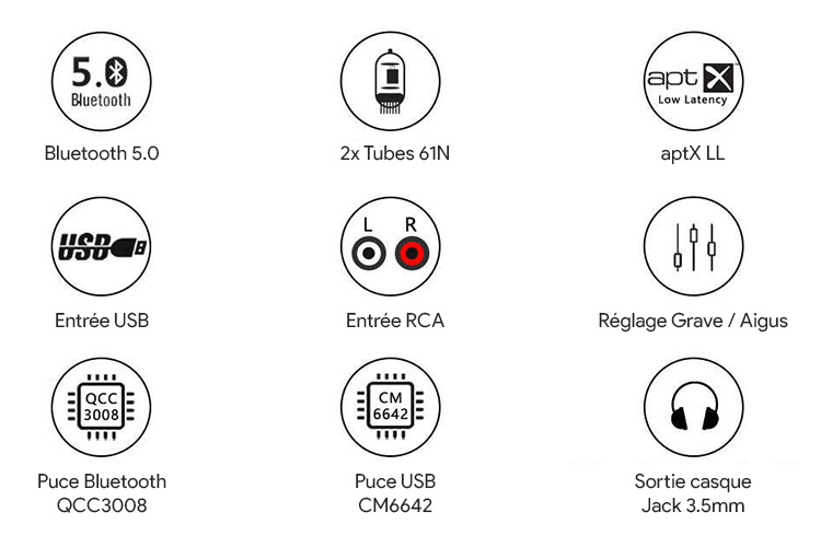 Suca Audio Tube-T5C Préamplificateur à Tubes 2x 61N Bluetooth 5.0 aptX LL USB 24bit 192kHz