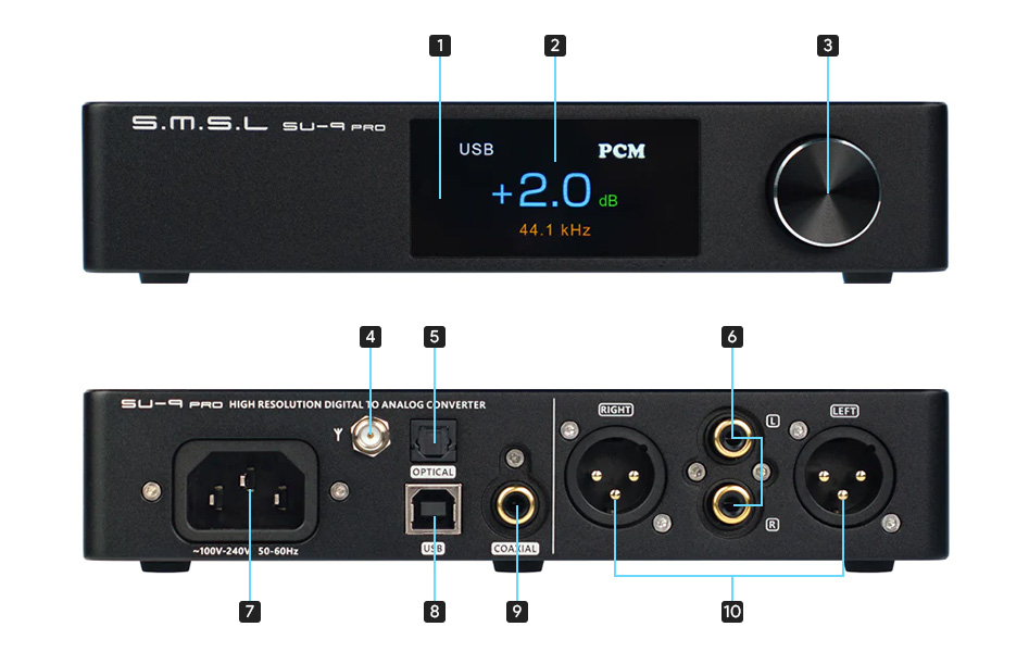 SMSL SU-9 Pro DAC 2x ES9039MPro XMOS XU316 Bluetooth 5.0 aptX-HD LDAC 32bit 768kHz DSD512 MQA MQA-CD