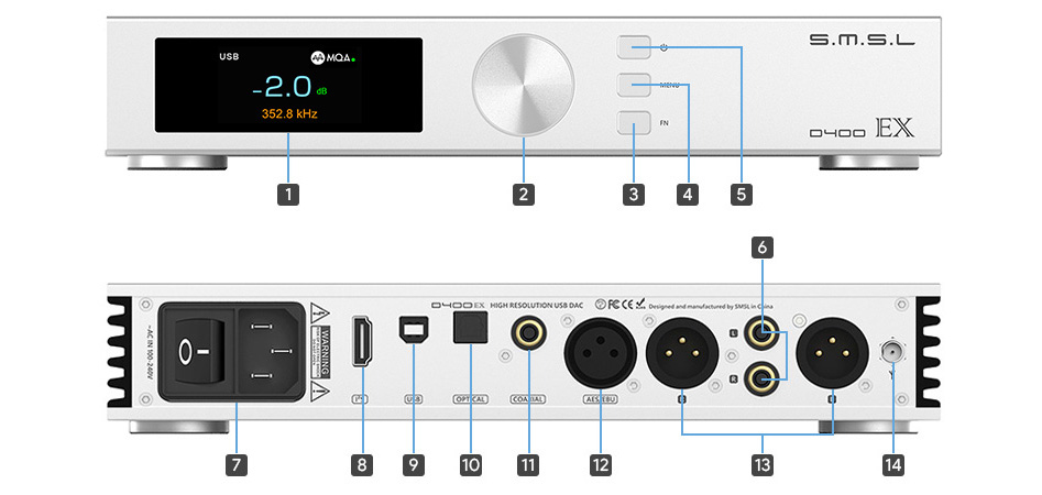 SMSL D400EX DAC 2* AK4499EX AK4191 XMOS XU316 11x OPA1612 Bluetooth 5.0 aptX HD LDAC 32bit 768kHz DSD512 MQA