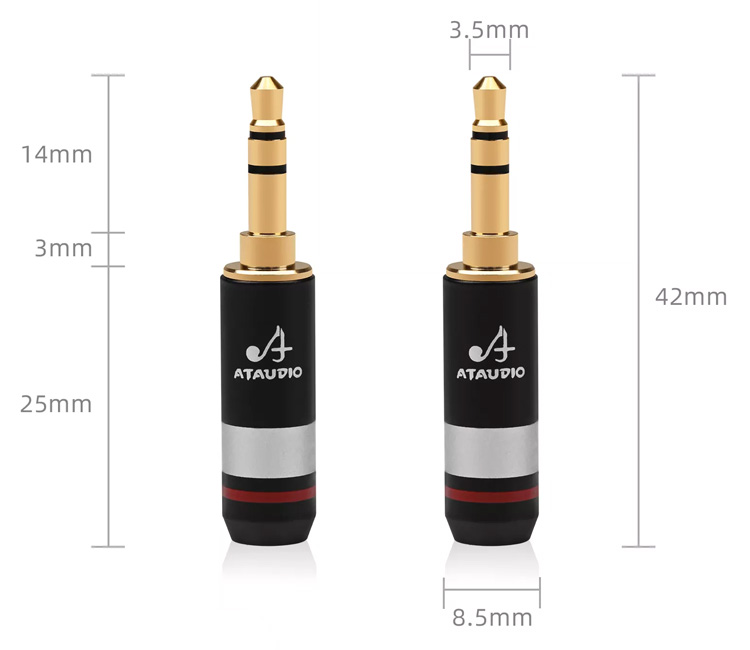 ATAudio AT-5G Connecteur Jack 3.5mm TRS Plaqué Or Ø6mm Rouge