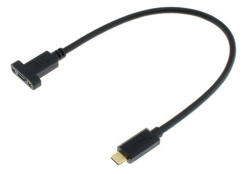 Passe-Cloison USB-C mâle vers USB-C femelle plaqué or 30cm