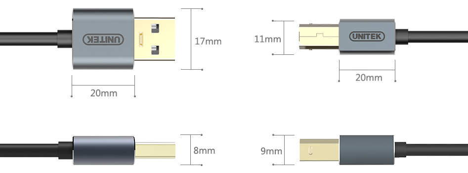 Câble USB-A Mâle vers USB-B Mâle Cuivre Plaqué Or 1m