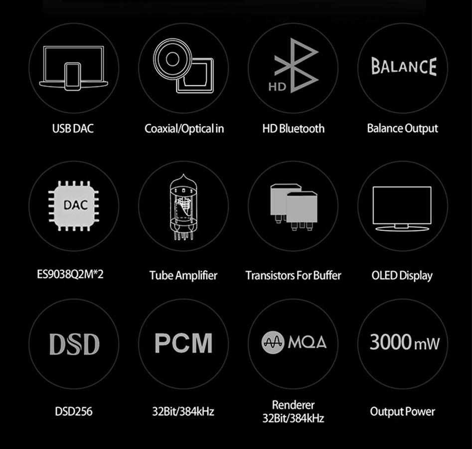 xDuoo TA-22 Amplificateur Casque à Tubes 2x 12AU7 DAC 2x ES9038Q2M Bluetooth 5.0 aptX HD LDAC 32bit 384kHz DSD256 MQA