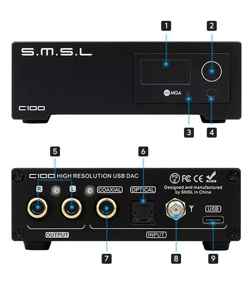 SMSL C100 DAC AK4493S XMOS XU316 Bluetooth 5.0 32bit 768kHz DSD512 MQA