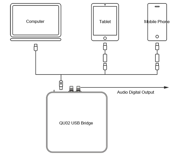 Quloos QU02 Interface Numérique USB vers SPDIF I2S Accusilicon AS338 Noir