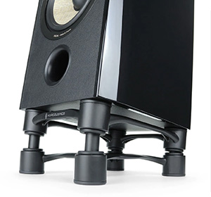 Photo of ISOACOUSTICS APERTA 200 loudspeaker stand under a speaker