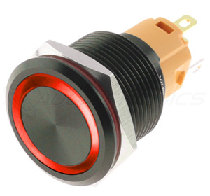 LB Interrupteur Aluminium avec Cercle Lumineux Rouge 9-24V Ø16mm Noir