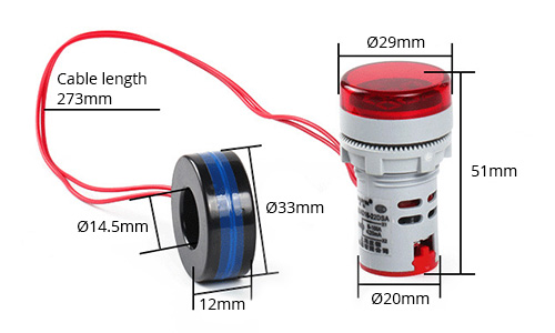 Afficheur de courant ampèremètreà LED rouge 0-100A Ø29mm