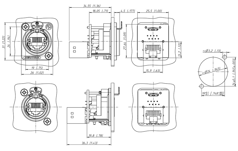 Neutrik NE8FDP-B Passe-cloison Ethernet RJ45 Cat 5e