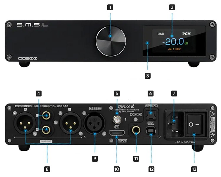 SMSL DO300 DAC ES9039MSPro XMOS XU-316 Bluetooth 5.0 32bit 768kHz DSD512 MQA