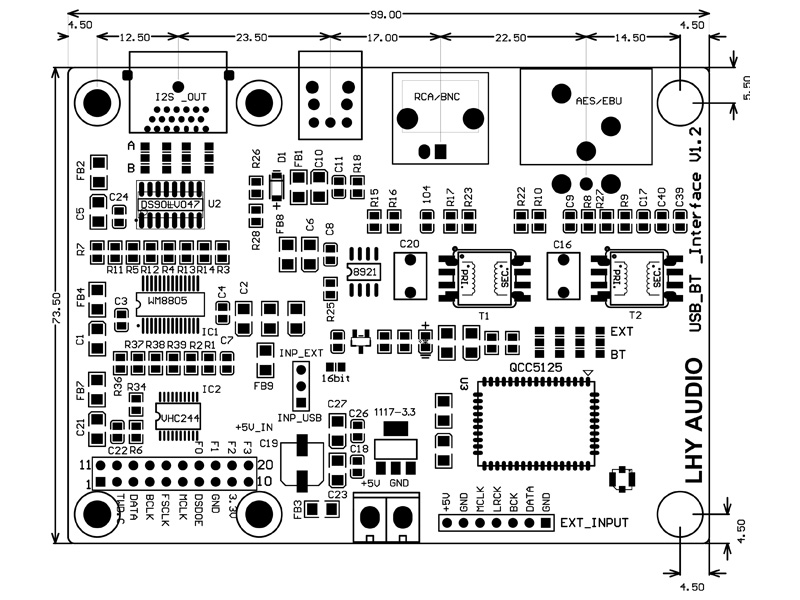 LHY Audio Module d'interface numérique I2S Bluetooth 5.1 USB vers SPDIF AES/EBU I2S HDMI 32bit 384kHz DSD256