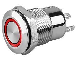 LB Bouton Poussoir Aluminium avec Cercle Lumineux Rouge 5-24V Ø12mm Argent