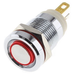 LB Interrupteur Aluminium avec Cercle Lumineux Rouge 5-24V Ø12mm Argent