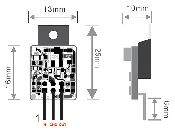 R&eacute;gulateur LM7815 : Dimensions
