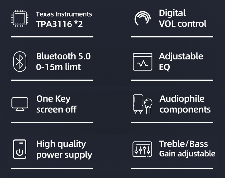 SMSL A50 Amplificateur Class D 2x TPA3116 Bluetooth 5.0 2x60W 4Ω